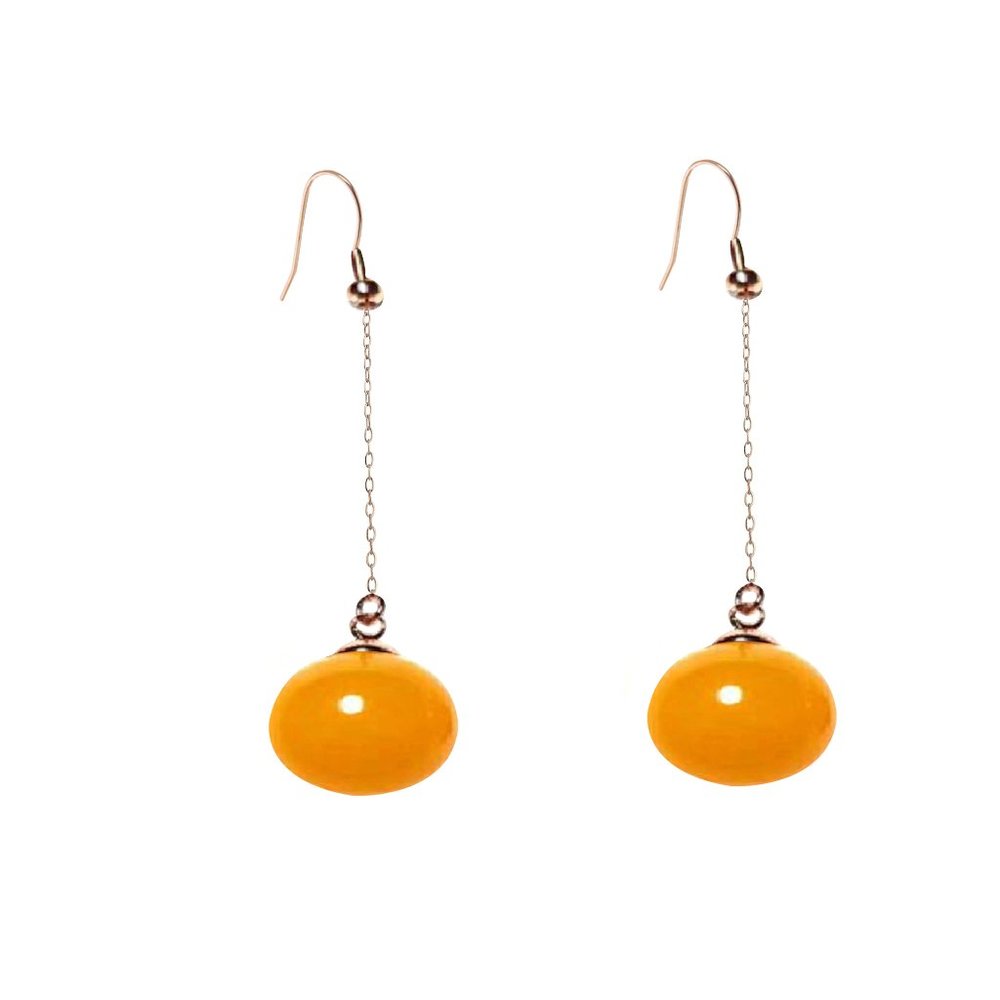 V3 Jewelry Gold Plated Yellow Amber Long Chain Drop Earrings